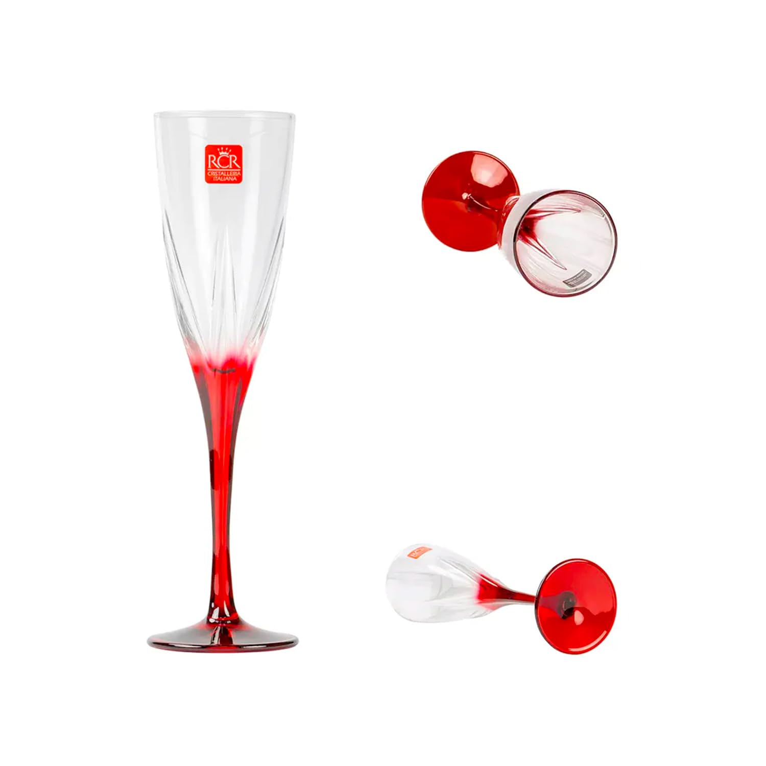 Avilia Set Bicchieri 18 Pezzi - 6 Calici da Vino, 6 Flute Champagne, 6 Bicchieri Acqua, Vetro Trasparente con Dettagli Rossi, Elegante e ideale per Cenoni di Natale e Capodanno