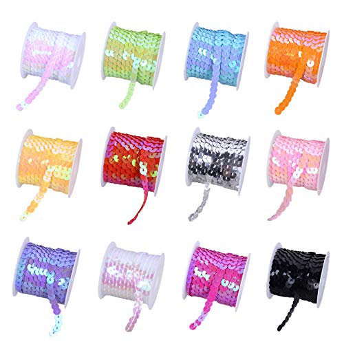 SEELOK 12 Rouleaux Noël Sequin Ruban Paillette 4.5M Sequins Paillettes Loisirs Créatifs Colorées Brillant Décoration DIY Boules Cover