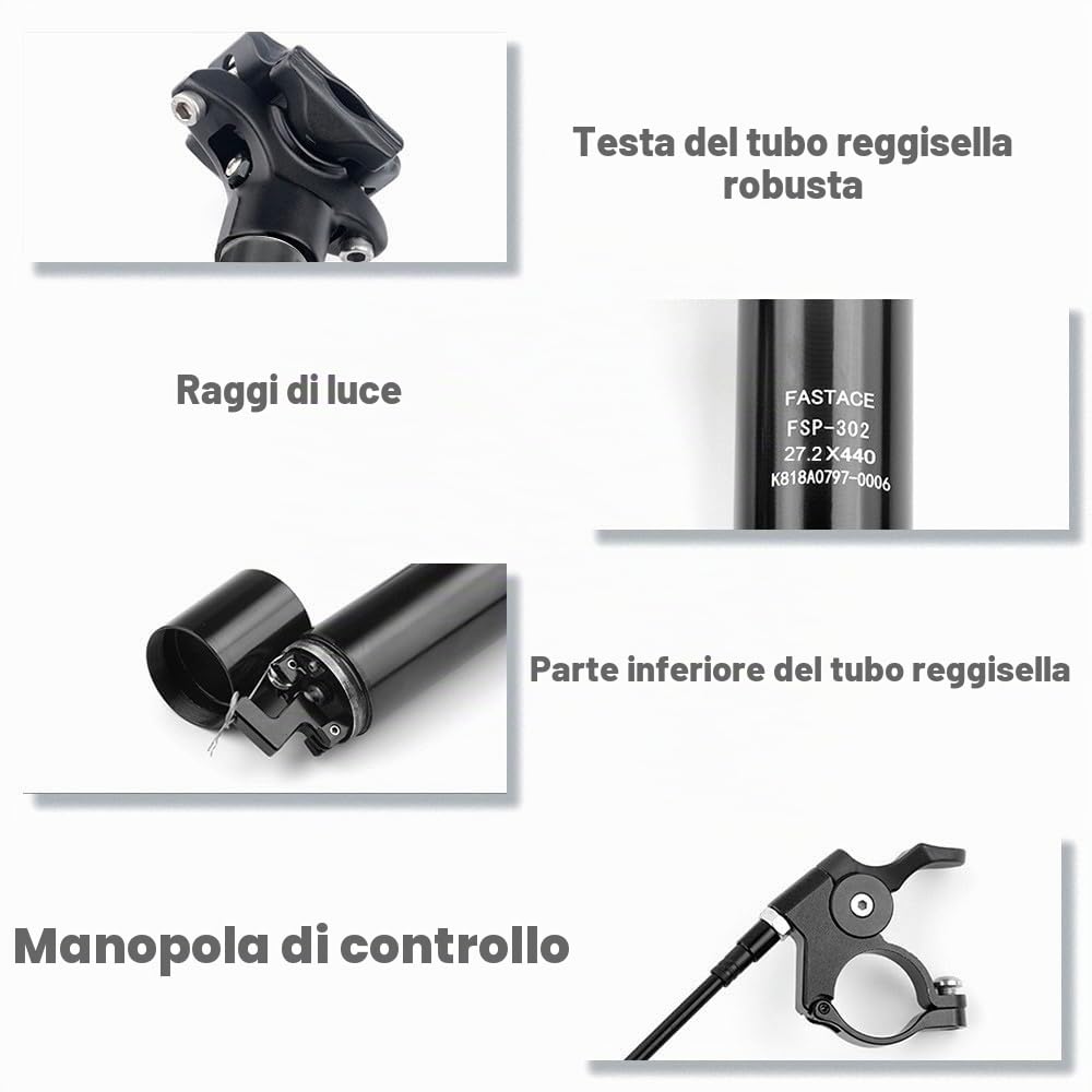 Reggisella Bicicletta,Tubo Sella Bici Regolabile Remoto Canotto Sella Telescopico per MTB FSP-301/302/303,AL7075