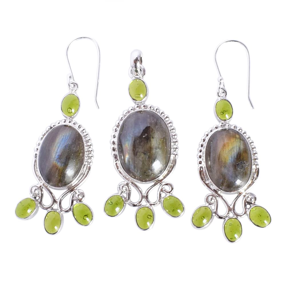 Collar de labradorita y pendientes de peridoto para cenas de gala 6