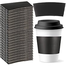 Sabary 50 Pcs Coffee Cup Sleeves for Cold and Hot Drinks Disposable Corrugated Kraft Paper Cup Sleeve Holder Protective Insulated Heat Espresso Coffee Cups Holder Fits 12, 16, 20, 22, 24 ozBlack