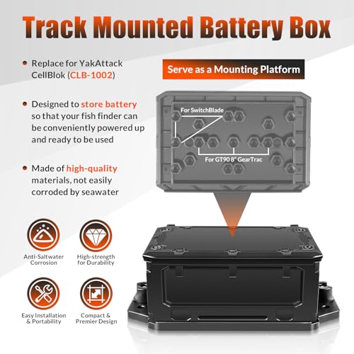 Image of Track Mounted Battery Box for Fish Finders, Replace for YakAttack CellBlok (CLB-1002), Compatible with YakAttack Switchblade Transducer Arm, Fit for Most 7, 9, or 10 Ah 12v Batteries