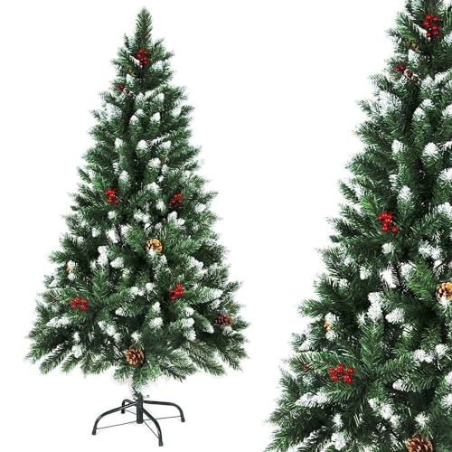 HORO.ES - Árbol de Navidad Nevado con Acebo y Piñas 120CM - 150CM - 180CM - 210CM Árbol de Navidad predecoradas para el hogar, Dormitorio, Comedor (120CM)