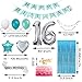 16th Birthday Decorations, Teal Happy Birthday Banner Silver Number 16 Balloon 16th Birthday Party Supplies Set for Girls