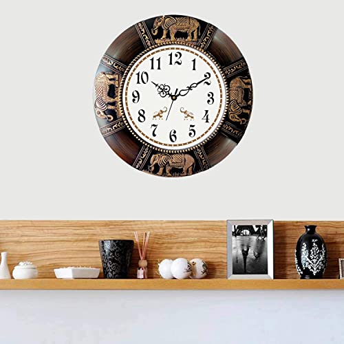Image of Plastic Designer Vintage Vastu Wall Clock (Black, Cola, 40 x 40 cm)