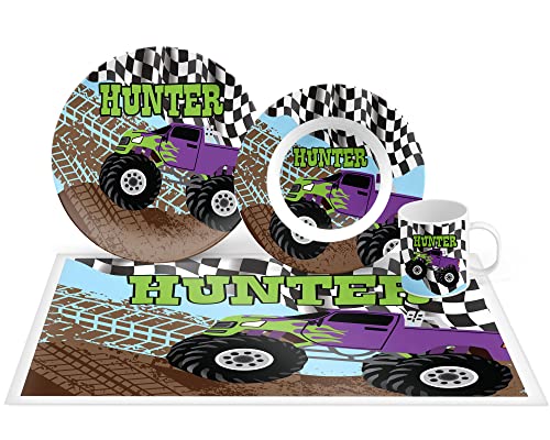 Personalized Monster Truck Plate Set, Bowl, Placemat, Mug, Mealtime, Dinner, Dinnerware - Choose Your Pieces