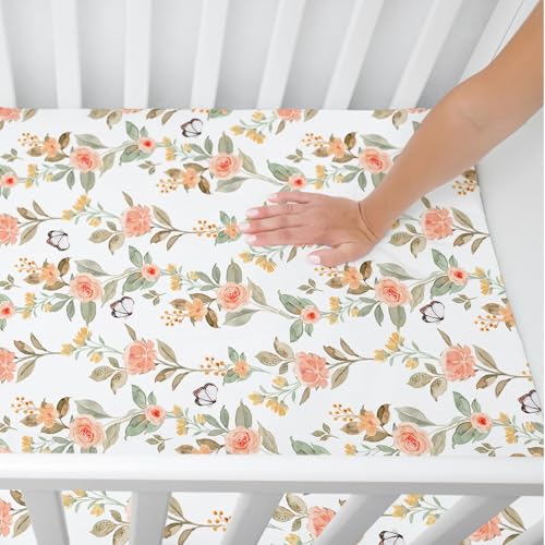 Image of BROLEX Baby Fitted Crib Sheets: Kid Crib Sheets - Set of 2 for Toddler Standard Size Crib Mattress for Boys and Girls - Jersey Knit Crib Bed Sheets Rose & Foliage