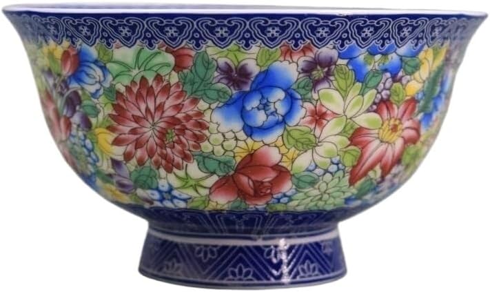 Xzeit Decorated Bowl,Retro Ceramic Bowls, Chinese Ancient Palace Style Porcelain Rice Bowl,13cm 5.12in Blue White Wanhua Bowl Household Supplies Porcelain Antique