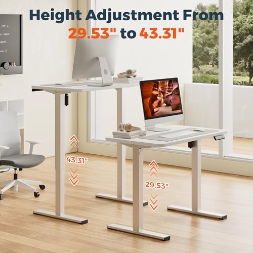 Image of One-Piece Standing Desk 40 x 24 Inches, Small Adjustable Height Desk for Small Space Electric Sit Stand Desks Home Office Computer Workstation, White