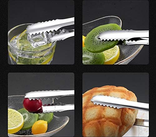Miniatura 8 de Pinzas de cocina de acero inoxidable plateado de 7 pulgadas para cocinar a la parrilla con bloqueo de alimentos, utensilios, pinzas de alimentos