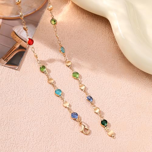 KURTCB Rhinestone Necklace for Women Boho Long Y Lariat Necklace Colorful Summer Beach Jewelry3