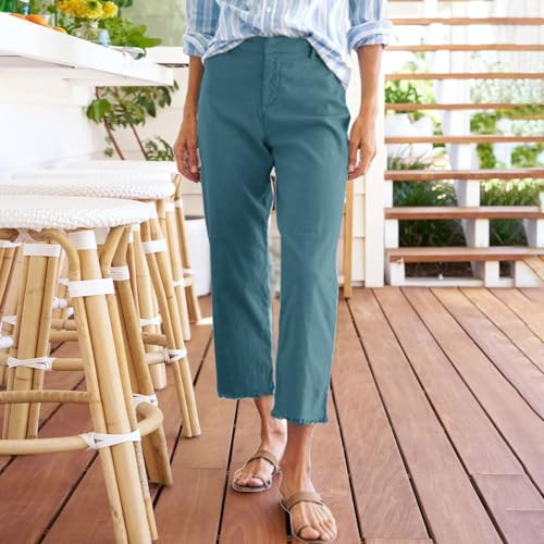Cotton Linen Cropped Pants Women Straight Leg Capris Summer Business Casual Work Pants Ankle Length Chino Trousers2