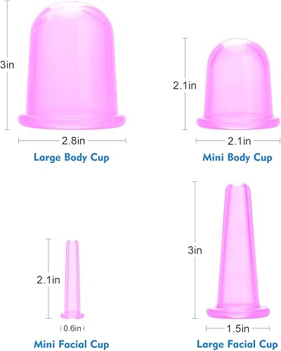 Miniatura 2 de lychee Juego de terapia de ventosas anticelulíticas para la familia, 4 tazas de masaje de silicona al vacío, kit de ventosas chinas para cuerpo y