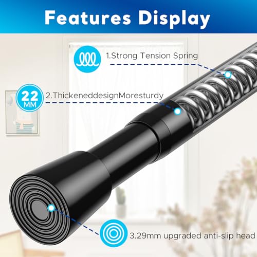 BSYXLSX 2 Stück Vorhangstange Ohne Bohren – Schwarz 70-120 cm, Ø 22 mm-Verstellbare Teleskopstange zum Klemmen für Vorhänge, Duschvorhang und Garderobe