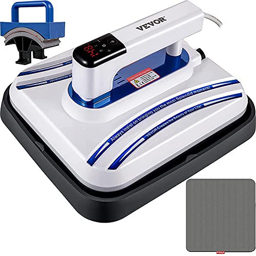 VEVOR Heat Press 12 x10 Easy Press 800W Blue Mini Press Portable Easy Mini Press Vibration Function Heat Press Machine DIY T-Shirt Hat, Caps with Sensitive Touch Screen Display & Double-Tube Heating