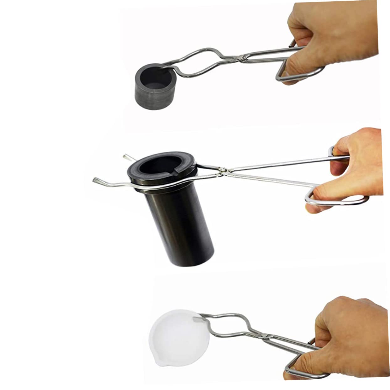 Morsetti Per Crogioli in Acciaio Inox Da Laboratorio 4 Pezzi (20-35 Cm) Pinze Resistenti Alla Corrosione Per Becher e Provette Uso Scientifico e Scolastico