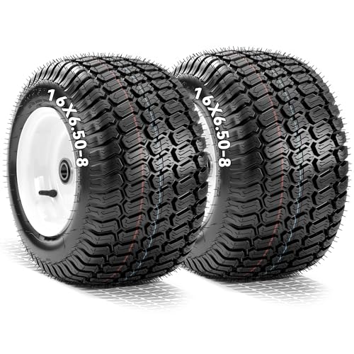 YITAMOTOR 16x6.50-8 Flat Free Lawn Mower Tires & Wheel Assemblies, 4 Ply Tubeless Front Tires Replacement Fits Lawn Tractors, More Riding Mowers | 3" Centered Hub, 3/4" Bushings, 620LBS (2 Pack) by YITAMOTOR - Used condition - US$69.55