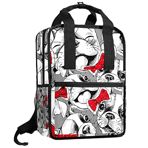 Sac à dos pour garçon multicolore 35.5x26x12 cm motif bouledogue français d'école