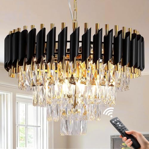 Image of TRIXY Rotating Crystals Chandelier Ceiling Light for Home & Decor | Color Changing LED | 360 Rotatable Crystals | Bluetooth Speaker | Remote Controlled | 4-Tier K9 Crystals, 500MM Black Gold Jhoomar