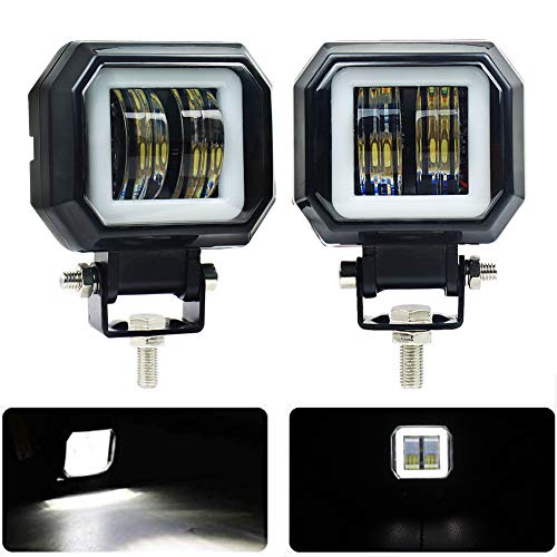 Motorcycle Fog Lights, 2PCS LED Off Road Lights 40W 3Inch Motorcycle Driving Light with DRL Angel Eye 6000K White Spot Lighting Off-road Vehicle Marine Work Light, 2 Years Warranty