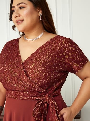 Image of Miss Chase A+ Women's Floral Printed Relaxed Fit V -Neck 3 /4Th Sleeve Georgette Maxi Dress
