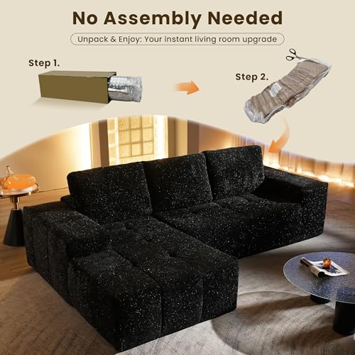Image of 114 inch Glitter Cloud Sectional Couch with L-Shape Chaise, Modern Boneless Couches for Living Room, Fluffy Tufted Deep Seat Modular Sofa in a Box No Assembly