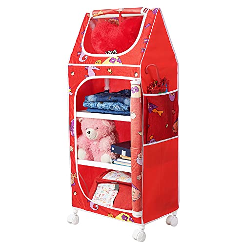 Image of Little One's 4 Plastic Shelves Baby Wardrobe /Toy Organizer | Aquatic Red | Tb4 /Fr, 109 Cm, 46 Cm, 31 Cm