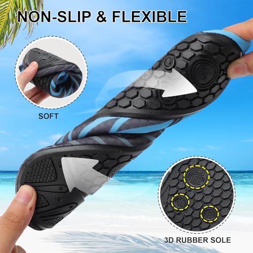 Mens Womens Water Shoes Quick Dry Barefoot Shoes Non-Slip Aqua Socks for Beach Swim Blue Curve3