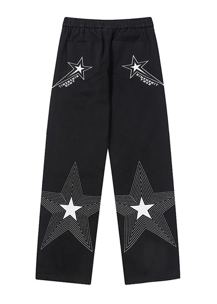 ORANDESIGNE Jeans da Uomo Ricamati con Lettera Posteriore Pantaloni Larghi Hip-Hop a Gamba Larga Pantaloni abbottonati per la Strada Alta