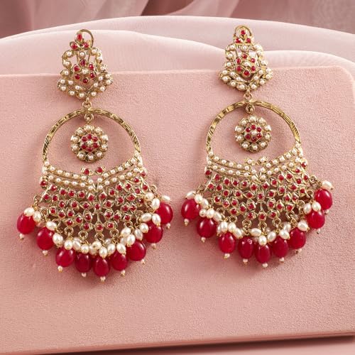 Image of Rubans Chandbali Earrings Gold Plated Kundan Jewellery Gift for Women & Girls