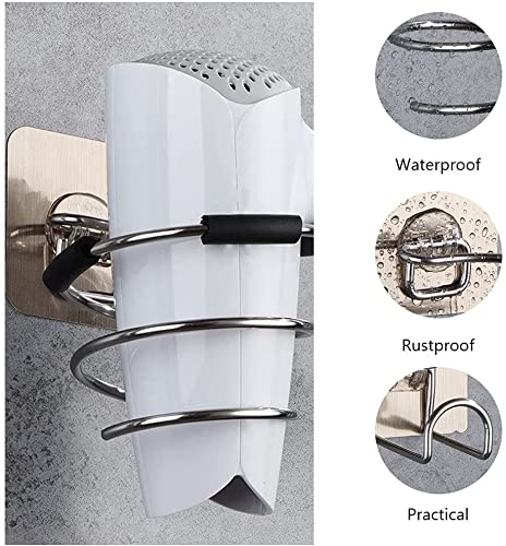 Kpng Adhesive Wall Mount Hair Dryer Holder Rack Blower Organizer