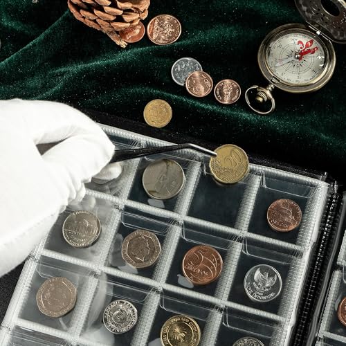 Münzalbum mit 200 Fächern – Münzsammelbuch mit 10 Seiten, 33 x 33 mm Gitterhalter für Pfund, Pence, Cent, Dollar, Nickel (schwarz) CS48200BK