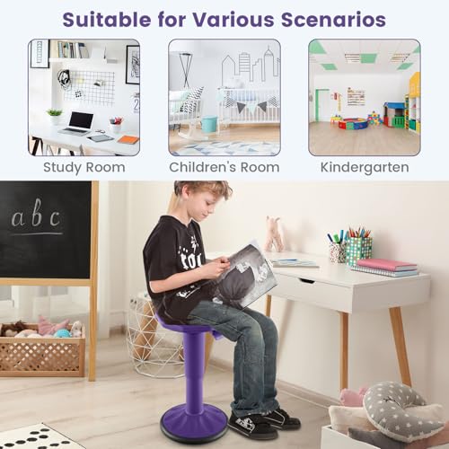 Image of GLACER Wobble Stool, Height Adjustable 16.5-24 inch Flexible Seating (Purple) | Wobble Chair with 360 Rocking, Non-Slip Base, Convenient Handle, No Assembly, Active Seating for Classroom, Home, Office