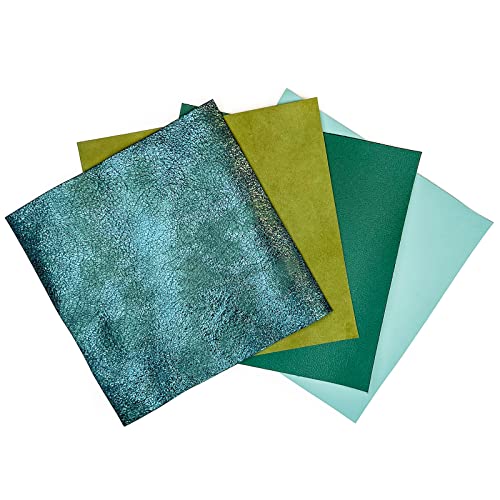 Green Leather Skin Hide Sheets: 4 Green Scrap Leather Pieces Leather Sheets For Craft 5X5 Inches / 12X12 Centimeters #TOP4