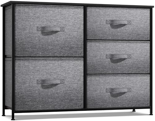 Sorbus Dresser with 5 Drawers - Chest Organizer Unit with Steel Frame Wood Top & Handle Easy Pull Fabric Bins for Clothes - Storage Furniture for Bedroom, Hallway, Living Room, Nursery & Closet