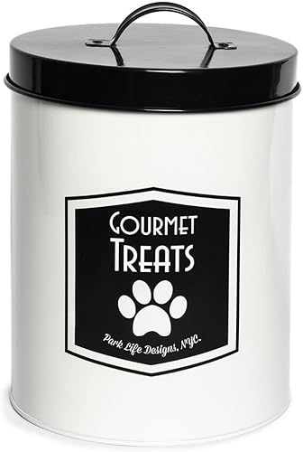 Park Life Designs - Tarro de metal para mascotas con tapa hermética para perros, gatos, cachorros y más, elegante recipiente de encimera de cocina