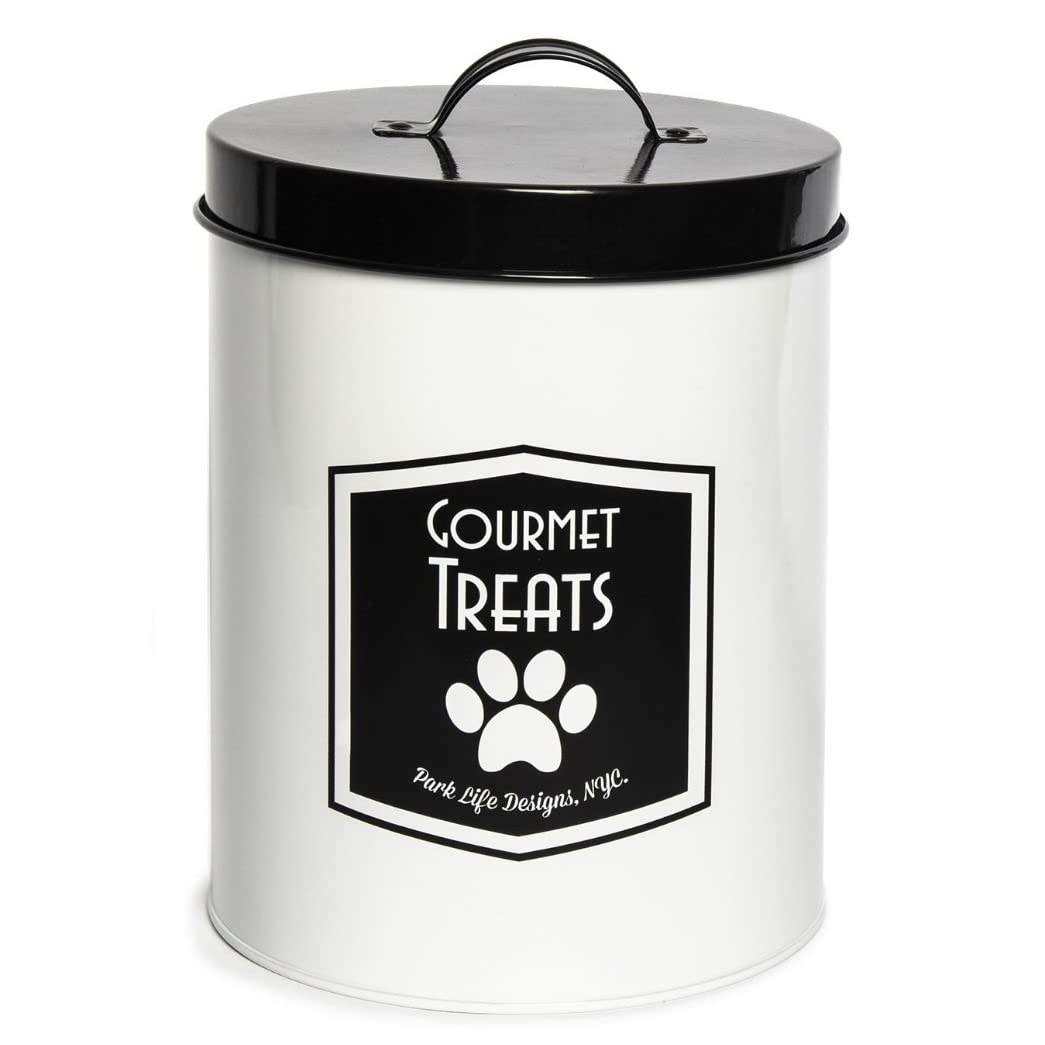 Park Life Designs - Metal Pet Treat Jar with Airtight Lid for Dogs, Cats, Puppies and More, Chic Kitchen Countertop Container for Cookies, Biscuits