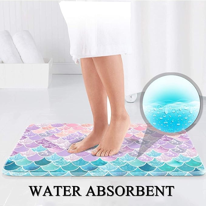Mermaid Bathroom Rug Mat Super Soft and Absorbent Shaggy Plush Bath Rugs Thicken Non Slip Machine Wash and Dry Carpet Mats for Shower and Bath Room Pink and Blue Fantasy 24''X16''