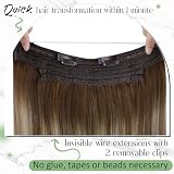 RUNATURE Przedłużki do włosów na drucie, prawdziwe włosy, 30 cm, regulowana rybia żyłka, drut na włosach, balejaż, blond ombre, 70 g/opakowanie, prawdziwe przedłużki do włosów z drutem, proste włosy