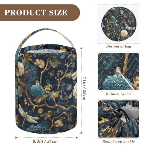Image of ElliTarr Crochet Bag Yarn Bag with Handle Portable Knitting Project Bag Travel Yarn Storage Organizer Holder Case Mystical Flowers and Dragonflies