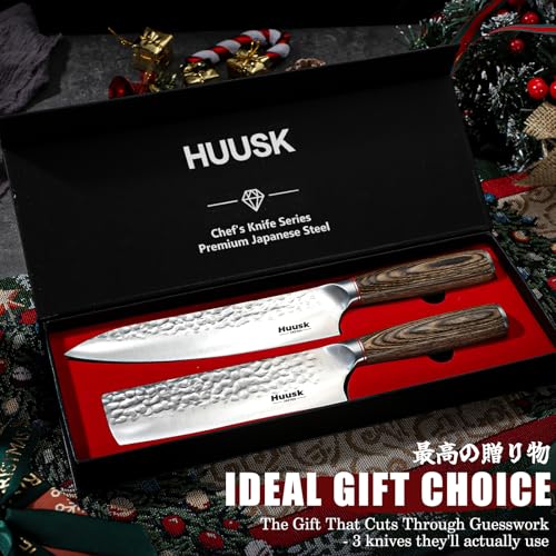 Huusk Japanese Kitchen Knife Set of 2 - Professional Chef Knives Set for Kitchen, Hand Forged Nakiri Vegetable Chopping Knife, Meat Cleaver Knife Set for Meat Cutting, Fathers Day Gift Idea for Dad by Huusk - Used condition - Image 7