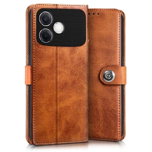 Image of WOW IMAGINE Shock Proof Flip Cover Back Case for Oppo F33 Pro 5G (Magnetic Button Flip Case | Wallet Pockets & Stand | Leather Finish | Alder Brown)