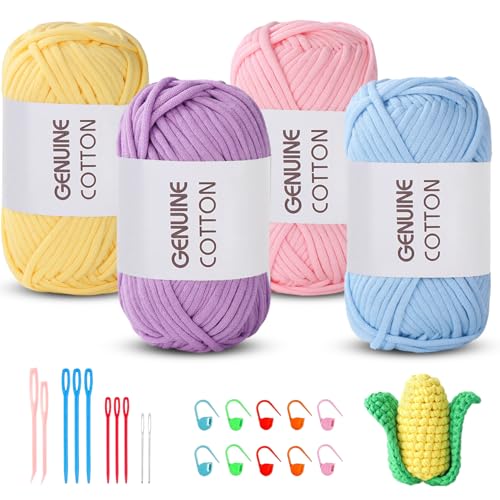 Maxee 5X50g Dickes Garn Baumwolle zum Häkeln, Chunky Häkelgarn für Anfänger, Kein Geteiltes Häkeln Amigurumi Wolle, Klobiges Baumwollgarn Einfaches Strickgarn zum Häkeln Stricke