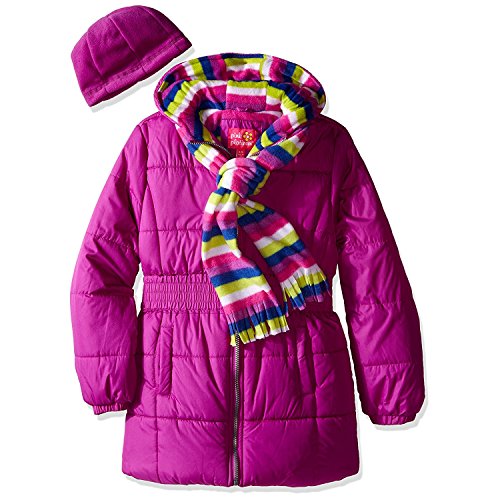 Pink Platinum Girls' Puffer Jacket with Stripe Lining and Accessories
