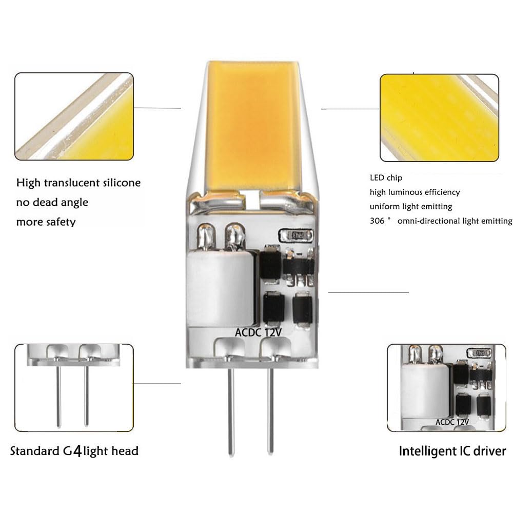 G4 Lampade LED 2W equivalenti 20w/30w AcDc 12v LED Lampadine G4 bi-pin per illuminazione domestica,camper e barca 2W-8PCS/Bianco naturale