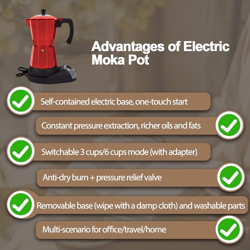 Image of Aluminum Electric Moka Pot 3-6 Cup 270ml Express Coffee Maker Stovetop