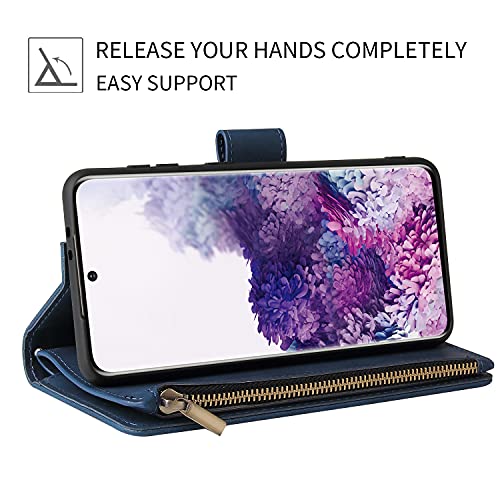 Étui Google Pixel 9a avec 6 porte-cartes et grande poche zippée bleu - 3