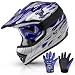 TCMT Dot Youth & Kids Motocross Offroad Street Helmet Blue Flame Motorcycle Youth Helmet Dirt Bike Motocross ATV Helmet+Goggles+Gloves L
