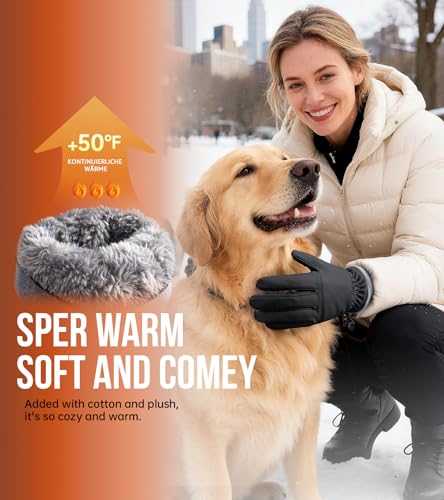 Image of PULIOU Winter Waterproof Thermal Gloves for Men Women, Cold Weather Windproof Ski Snow Gloves with Touchscreen Fingers for Running Cycling Hiking Driving