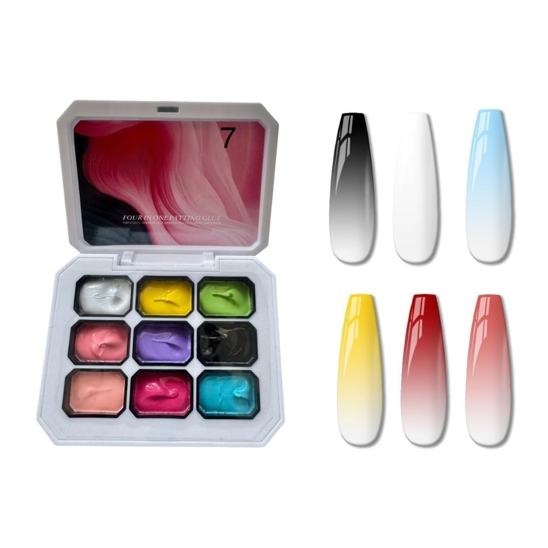 Solid Cream Gel Polish Palette, 9 Color Ombre Nail Art Set with Non-Leak Easy Blend Formula, White Lavender Sky Blue Pink Yellow Green Fuchsia Peach Mustard-image-8